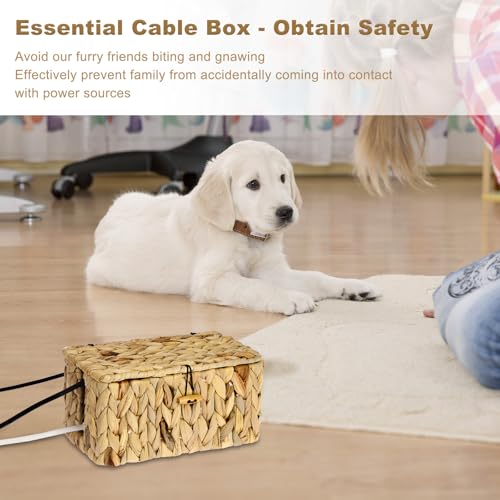 BTSKY Woven Cable Management Box with Lid, Water Hyacinth Cord Organizer for Desk, Cable Organizer Box with 2-Open Slots to Hide Power Strips USB Hubs for Home & Office, Pet Proofing Cord Basket, S - Image 5