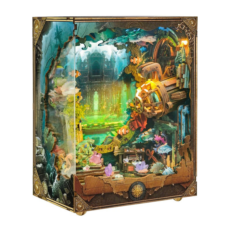 IBOHEYE DIY Book Nooks DeepSea Explorer Tiny Hous Submarine Miniature House Kit Building with Music LED Light Magic and Rotating Scenery Discover Atlanta - Image 3