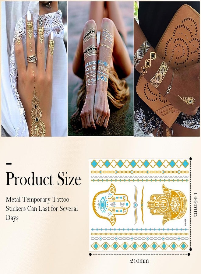 Flavizo 9 Sheets Golden Waterproof Temporary Tattoos sticker Quick Apply | Long Lasting | Gentle On Skin | Festival & Party Ready | Non-Smudge - Image 2