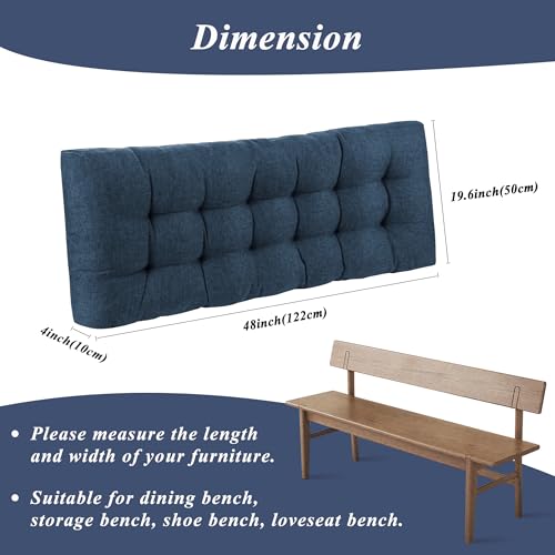 FlyGulls Bench Cushion for Indoor Furniture 48x19 inch Rectangle Bench Seat Cushion for Bay Window Entryway Bench Thick Textured Chair Cushion with Non-Slip Backing 1 Pack, Navy - Image 2