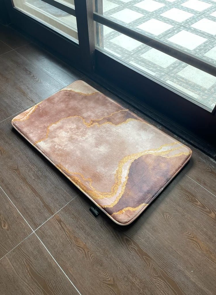 ريزاريز سجادة باب تجريدية ذهبية نحاسية فائقة النعومة من النحاس الأصفر، مانعة للانزلاق قابلة للغسل، 50 × 80 سم - Image 4