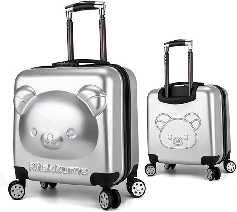 Mumoo Bear 20 Inch Kids Luggage Children Carry On Rolling Suitcase 3D Cartoon Animal Trolley Case For Boys Girls Travel And School (Bear, Silver) - Image 1