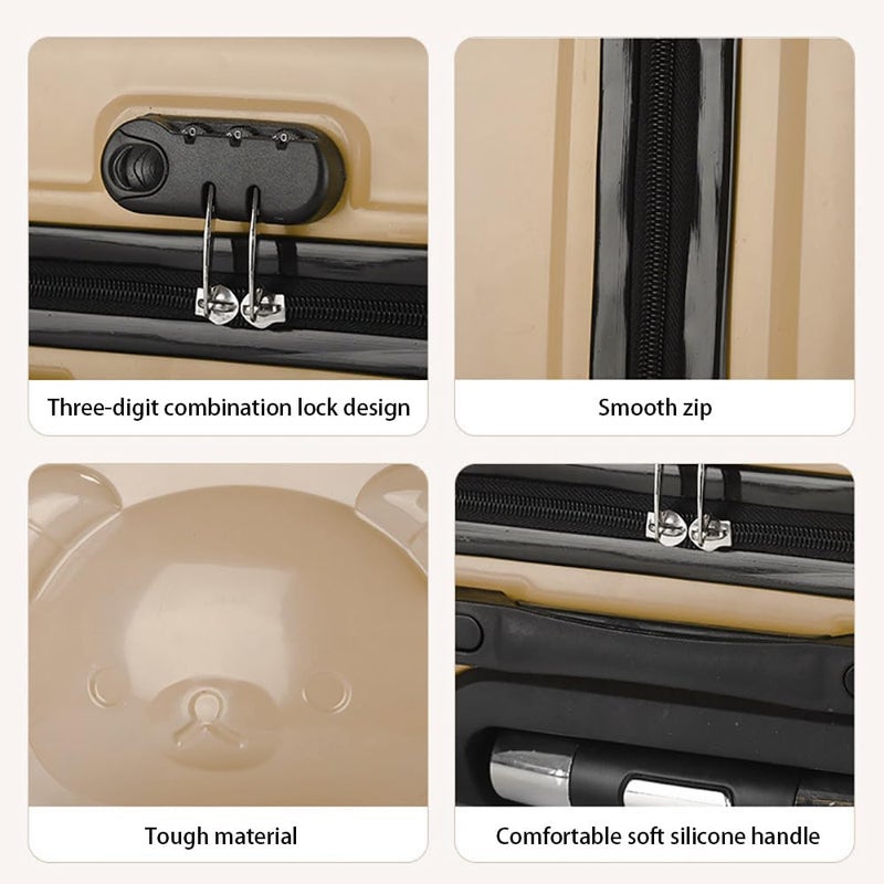 Mumoo Bear 20 Inch Kids Luggage Children Carry On Rolling Suitcase 3D Cartoon Animal Trolley Case For Boys Girls Travel And School (Bear, Silver) - Image 5