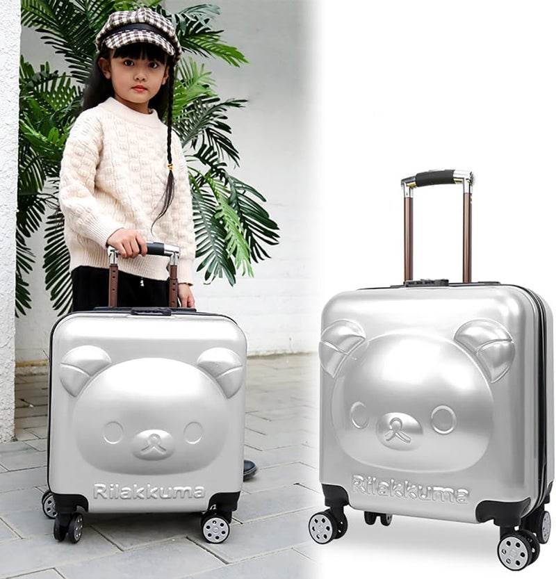 Mumoo Bear 20 Inch Kids Luggage Children Carry On Rolling Suitcase 3D Cartoon Animal Trolley Case For Boys Girls Travel And School (Bear, Silver) - Image 2