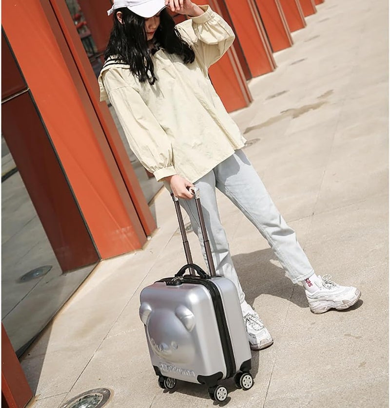 Mumoo Bear 20 Inch Kids Luggage Children Carry On Rolling Suitcase 3D Cartoon Animal Trolley Case For Boys Girls Travel And School (Bear, Silver) - Image 3