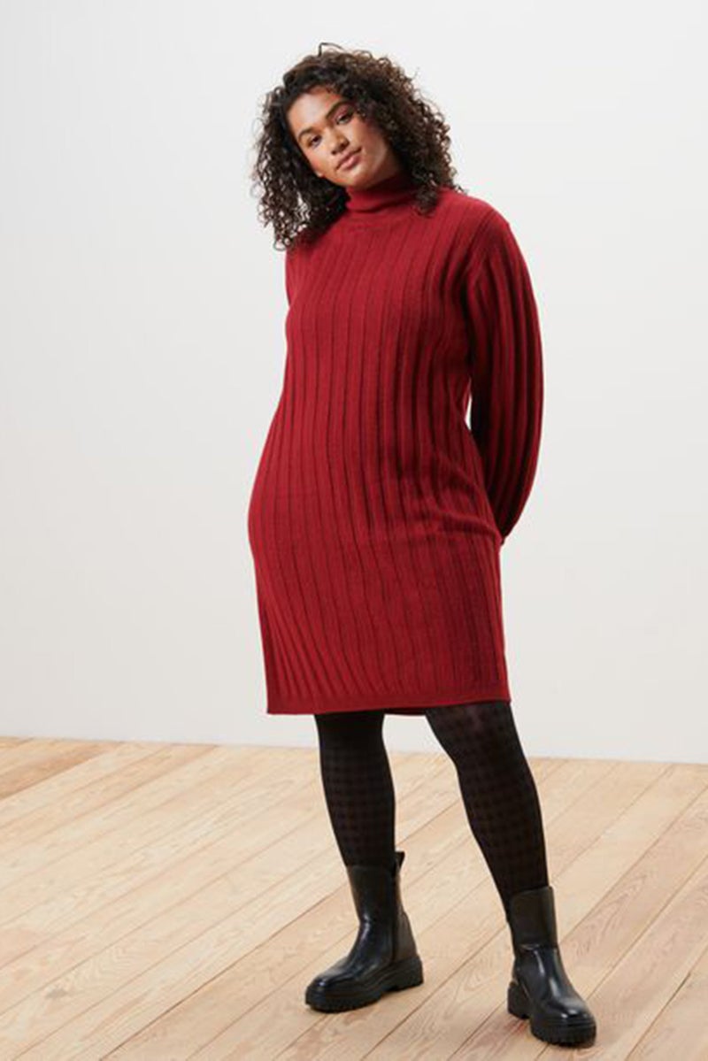 Tchibo Women Textured Sweater Dress, Maroon - Image 1