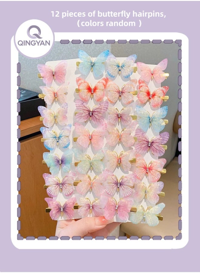 QINGYAN 12-Pieces Glitter Butterfly Hair Clips for Teens Women Hair Accessories (Color Random) - Image 1
