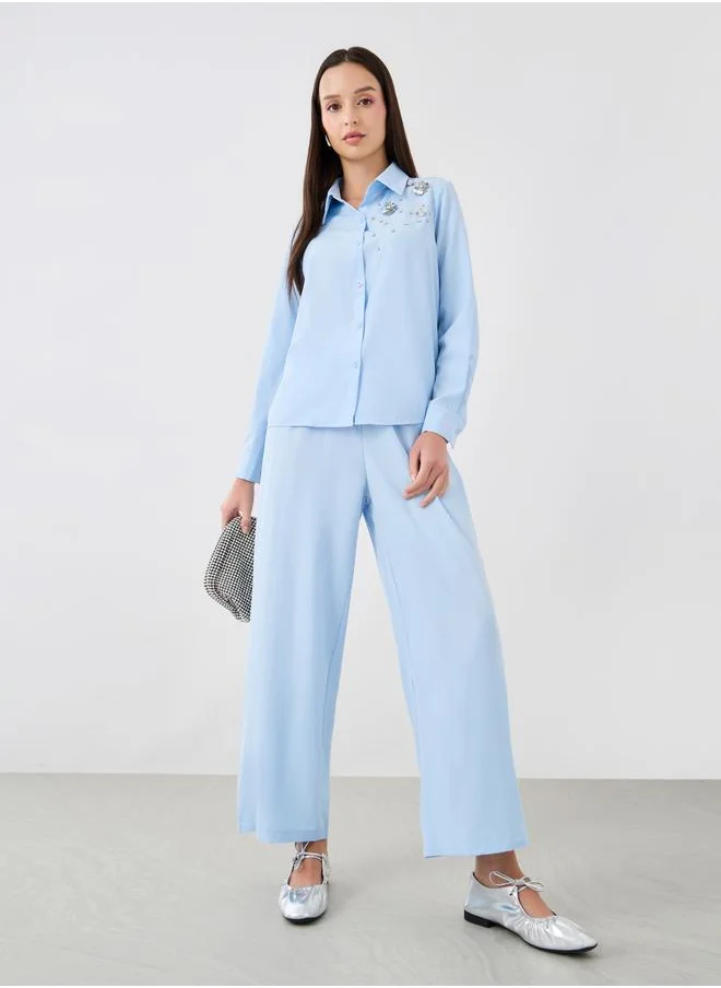 Take Two Take Two Embellished Detail Long Sleeve Shirt and Pants Co-Ords