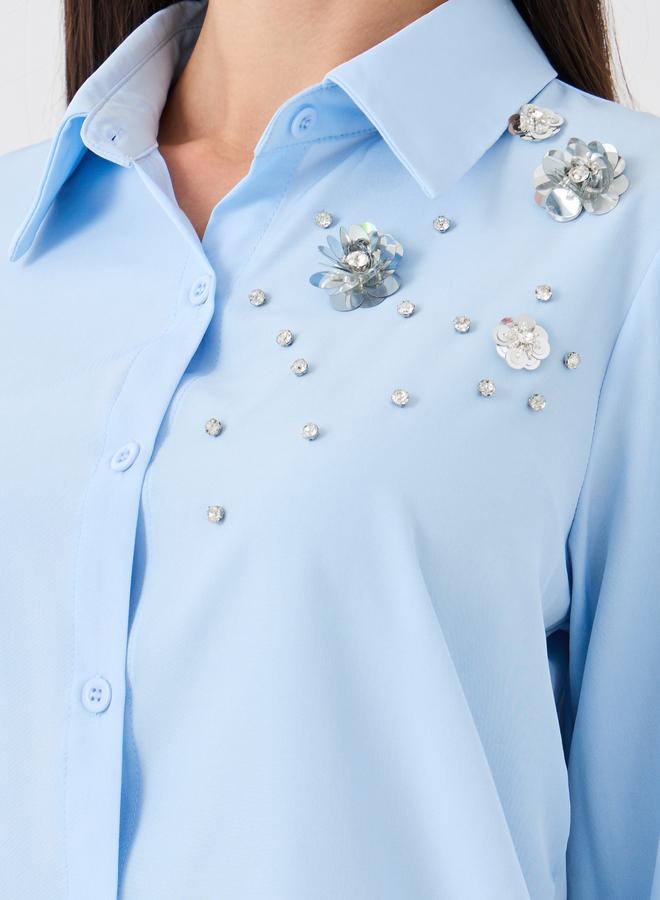 Take Two Embellished Detail Long Sleeve Shirt and Pants Co-Ords - Image 3