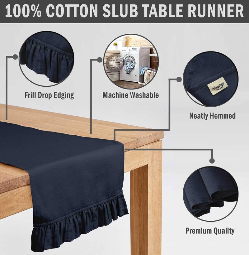Vargottam Navy Blue Home Décor Kitchen Table Decor Home Frill Table Runner-14 x 72 Inch - Image 4