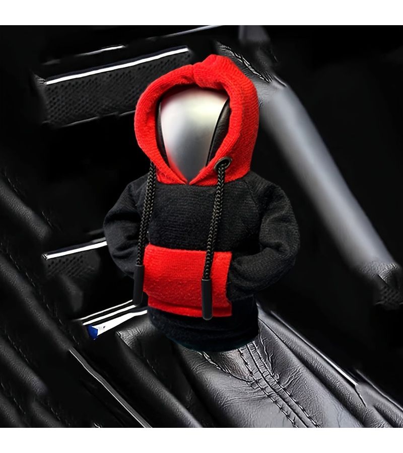 Black And Red Hooded Sweatshirt Gear Shift Cover Car Gear Knob Cover Gear Lever Sleeve Dustproof Protector For Shifting Automotive Accessories Gift For Friends - Image 5