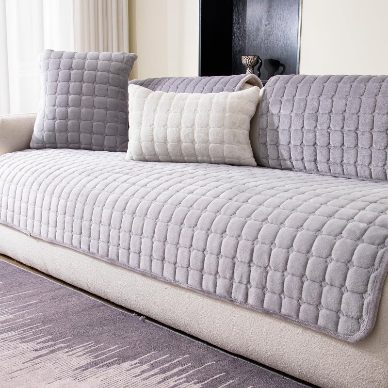 MDSASFD Velvet Couch Cover, Washable Sectional Sofa Cover, Anti Slip Sofa Slipcovers for 3 Cushion Couch Sofa L Shaped Recliner, Furniture Protector Covers for Pets Kids(Light Grey, Only 1 PCS) - Image 1
