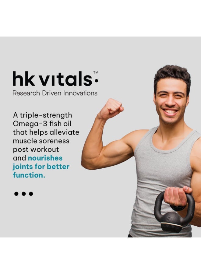 hk vitals 3X Strength Omega-3 Fish Oil Supplement (60 Capsules) | 1150mg Fish Oil, 525mg EPA & 375mg DHA | For Healthy Heart & Joints | Men & Women - Image 2