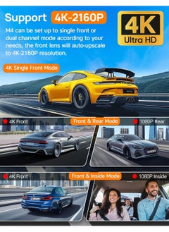 ليسو 3 قنوات لكاميرا أمامية وخلفية أمامية وخلفية من الداخل، كاميرا أمامية بدقة 4K+1080P مع طقم أسلاك صلبة، كاميرا سيارة بدقة 2.5K+1080P+1080P مع بطاقة 64GB، HDR، مستشعر G، تسجيل حلقة، وضع وقوف السيارات 24H، تحكم في التطبيق  - Image 5