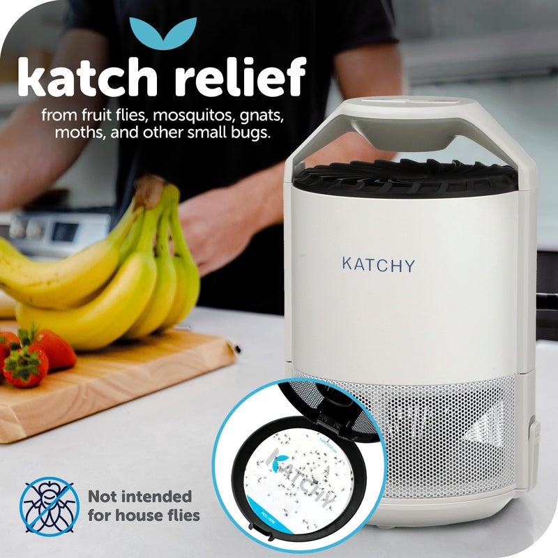 Katchy Indoor Fly Trapâ€“ Catcher & Killer for Mosquito, Fruit Fly, Gnat & Small Moth â€“ Non-Zapper Trap with Fan Suction & Blue UV Light â€“ Ideal for Indoor Spaces, Kitchen & Plants (Original, White) - Image 2