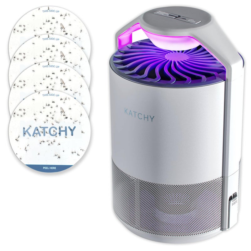 Katchy Indoor Fly Trapâ€“ Catcher & Killer for Mosquito, Fruit Fly, Gnat & Small Moth â€“ Non-Zapper Trap with Fan Suction & Blue UV Light â€“ Ideal for Indoor Spaces, Kitchen & Plants (Original, White) - Image 1