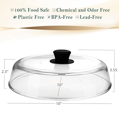 Le'raze 10inch Glass Microwave Splatter Cover for Food - 100% Food Grade BPA & Lead Free - Dishwasher Safe - Cookware & Bakeware Serving Dish Plate Mess Guard Lid with Easy Grip Silicone Handle Knob - Image 4