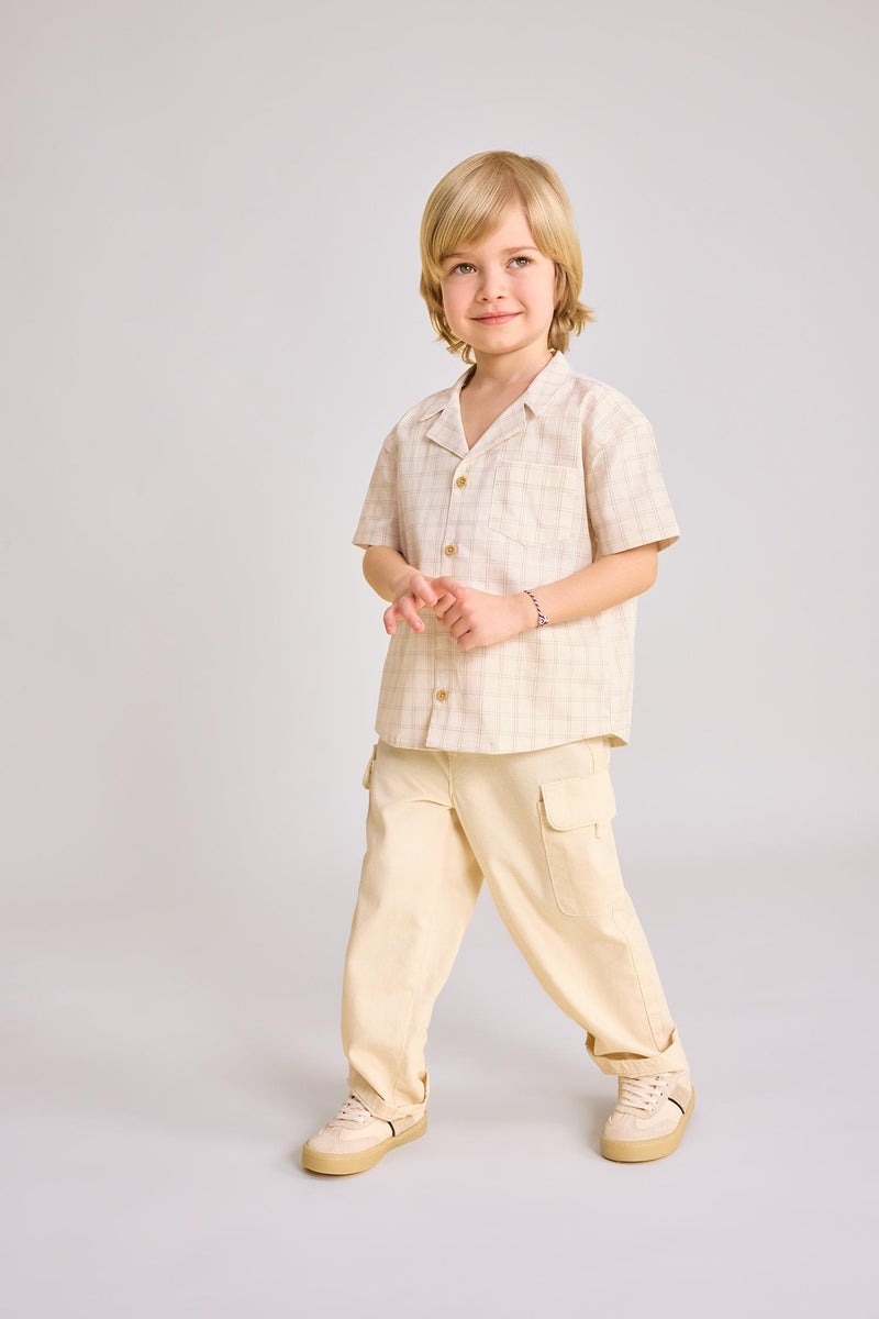 DeFacto Beige BabyBoy Baby Boy Short Sleeve Plaid Shirt Casual - Image 2