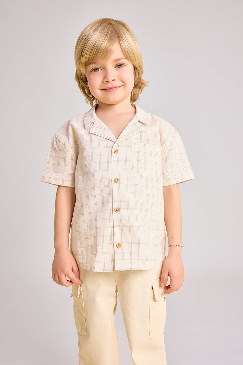 DeFacto Beige BabyBoy Baby Boy Short Sleeve Plaid Shirt Casual - Image 1