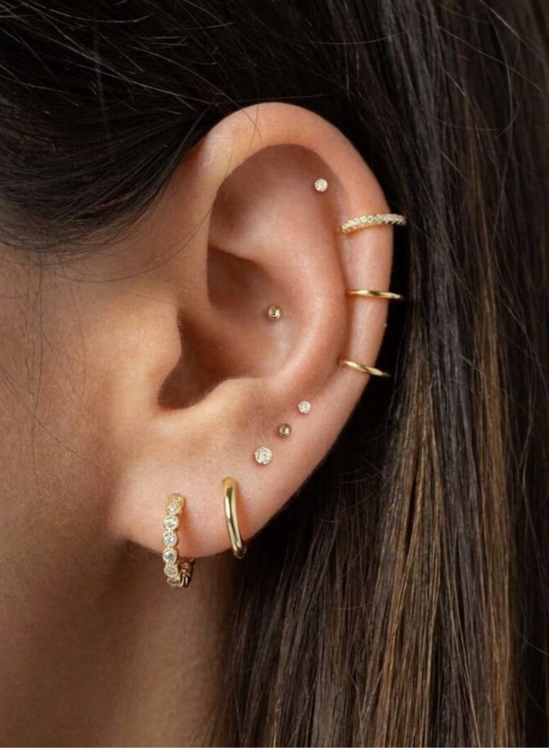 24 Pcs Gold Hoop & Stud Earrings Set for Women, 18K Gold Plated Stainless Steel Huggie Hoop Earrings, Multi Piercing Cartilage Helix Jewelry, Elegant Everyday Earrings - Image 1