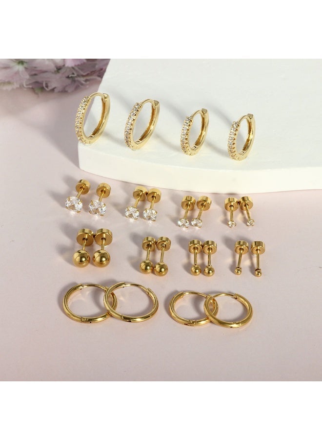 24 Pcs Gold Hoop & Stud Earrings Set for Women, 18K Gold Plated Stainless Steel Huggie Hoop Earrings, Multi Piercing Cartilage Helix Jewelry, Elegant Everyday Earrings - Image 3