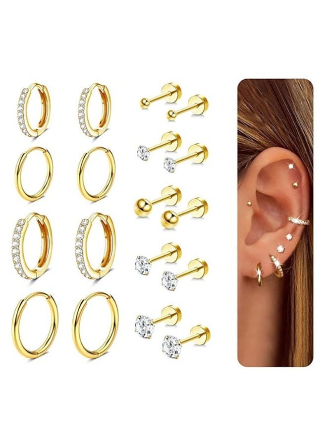 24 Pcs Gold Hoop & Stud Earrings Set for Women, 18K Gold Plated Stainless Steel Huggie Hoop Earrings, Multi Piercing Cartilage Helix Jewelry, Elegant Everyday Earrings - Image 4