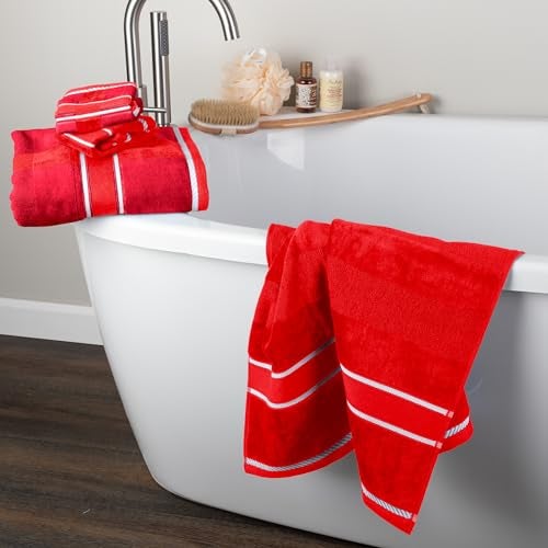 Lavish Home 6 Piece Bathroom Towels Set - 525 GSM 100% Cotton Bathroom Accessories - 2 Bath Sheets, 2 Hand Cloths, and 2 Wash Cloths - Soft Towel Set for Shower, Gym, Dorm, and Spa (Red) - Image 5