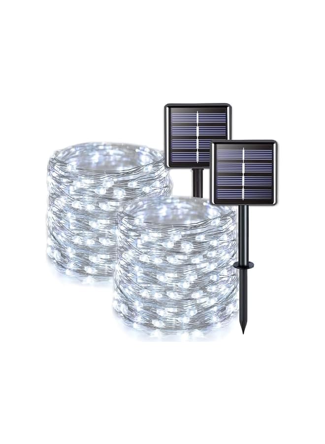 The Bros أضواء شمسية متسلسلة، 200 لمبة LED شمسية، أضواء خرافية خارجية مقاومة للماء مع 8 أوضاع، تشغيل/إيقاف تلقائي، أضواء متلألئة شمسية لعيد الميلاد، حفلات الزفاف، زينة الحدائق والفناء (أبيض دافئ 2 قطعة 22م) - Image 2