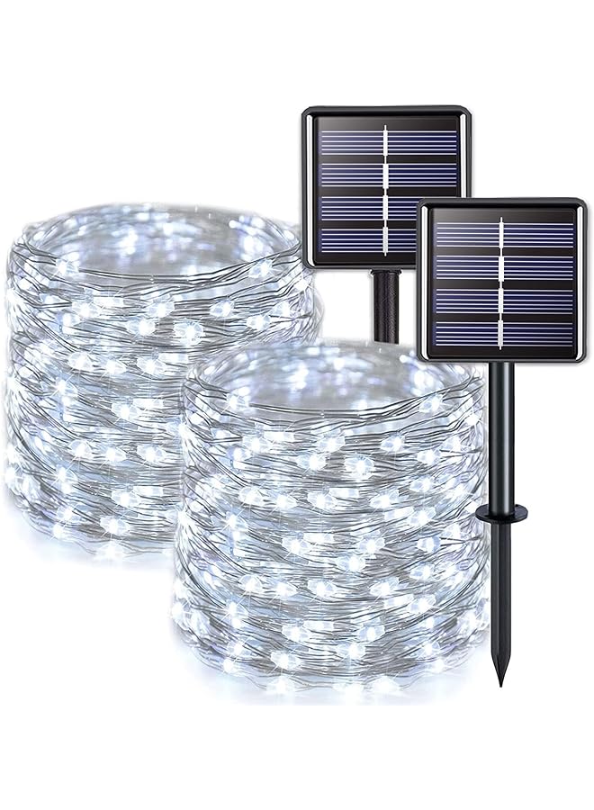The Bros أضواء شمسية متسلسلة، 200 لمبة LED شمسية، أضواء خرافية خارجية مقاومة للماء مع 8 أوضاع، تشغيل/إيقاف تلقائي، أضواء متلألئة شمسية لعيد الميلاد، حفلات الزفاف، زينة الحدائق والفناء (أبيض دافئ 2 قطعة 22م) - Image 1