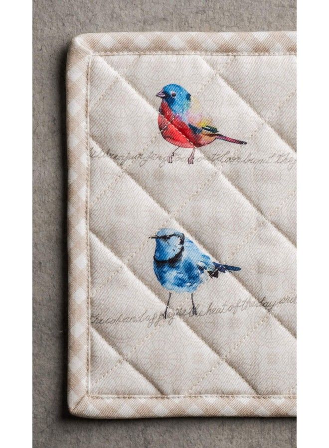 Maison d' Hermine Hot Pads 100% Cotton Pot Holders Set Of 2 With Hanging Loop Potholder Heat Resistant Bbq Baking Grilling & Barbeque Birdies On Wire Spring/Summer (8"X8")  - Image 3