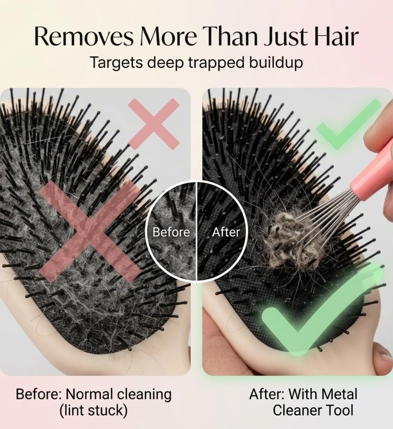 INSIME Comb cleaner brush Hair brush cleaner tool with Metal teeth for deep comb cleaning | Proffesional Hairbrush comb cleaner tool for hair comb cleaning for Home & Salon (Pack of 2) - Image 4