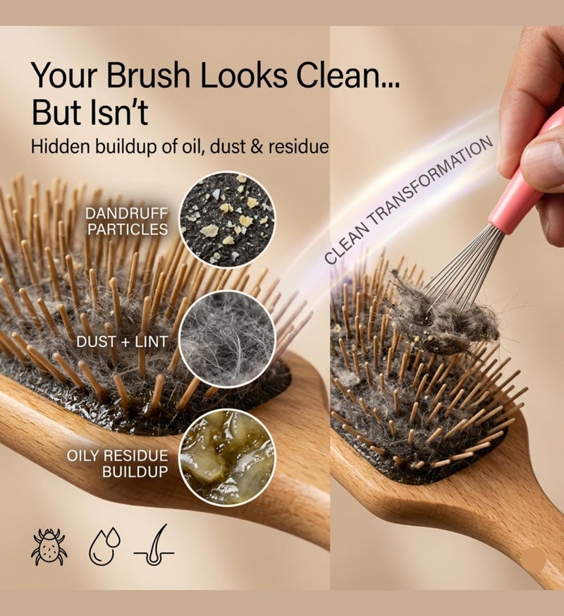 INSIME Comb cleaner brush Hair brush cleaner tool with Metal teeth for deep comb cleaning | Proffesional Hairbrush comb cleaner tool for hair comb cleaning for Home & Salon (Pack of 2) - Image 2