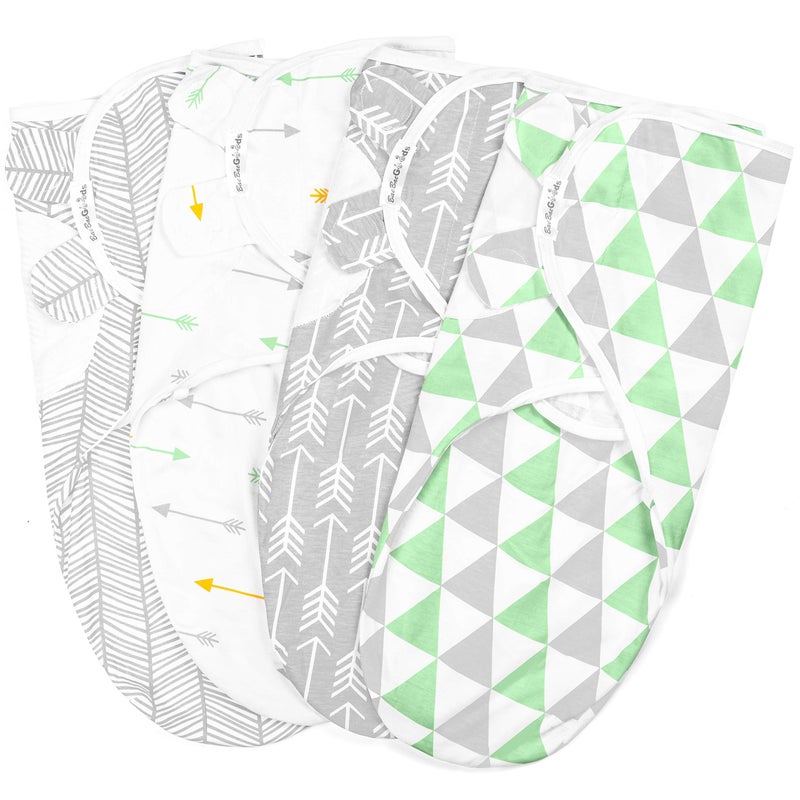 BaeBae Goods Swaddle Blanket Adjustable Infant Baby Swaddling Wrap Set of 4 Baby Swaddling Wrap Blankets for Boys and Girls Made in Soft Cotton 03 Months GreenGrey Triangles