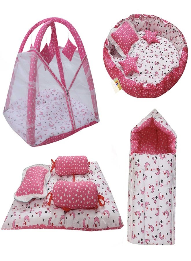Infantbond New Born Baby All in One Bedding Essential | Baby Bed | Baby Carry Bag | Pack of 10 (Pink Moon) - Image 1