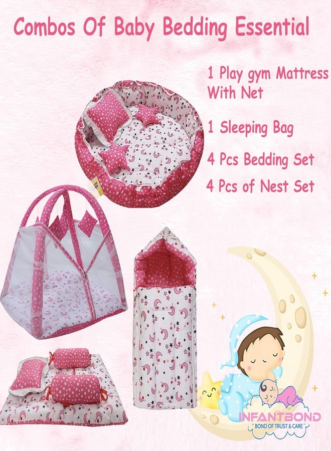 Infantbond New Born Baby All in One Bedding Essential | Baby Bed | Baby Carry Bag | Pack of 10 (Pink Moon) - Image 2