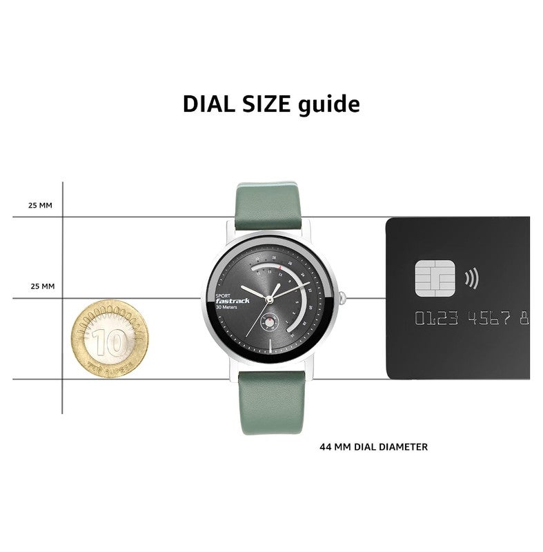 Fastrack Wear Your Look Women's Quartz Analog Watch | Layered Grey Dial with Semicircular Day & Date Displays | Green Leather Strap - 6172SL04 - Image 4