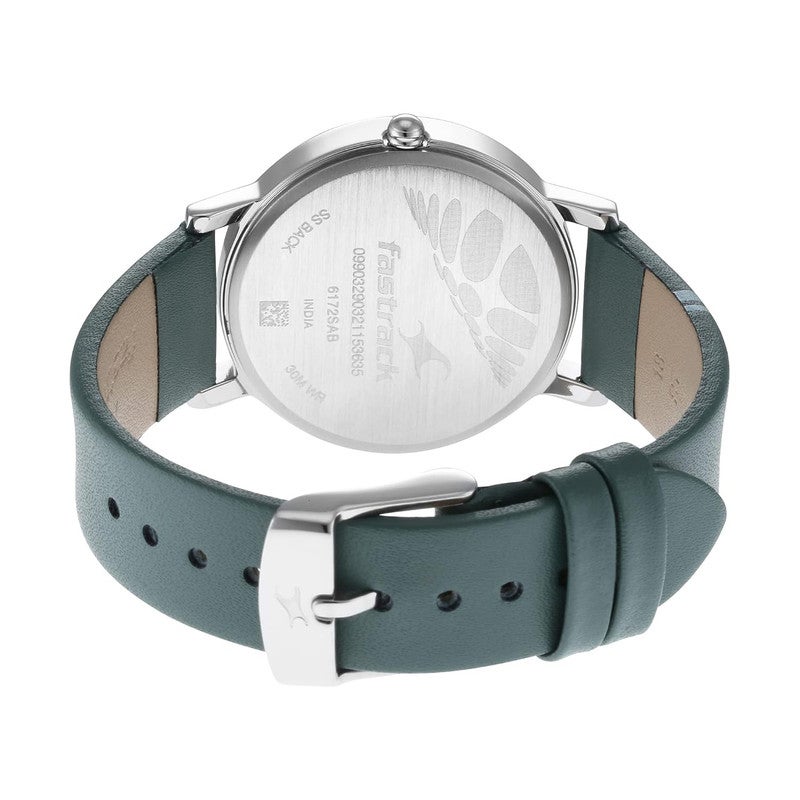 Fastrack Wear Your Look Women's Quartz Analog Watch | Layered Grey Dial with Semicircular Day & Date Displays | Green Leather Strap - 6172SL04 - Image 5