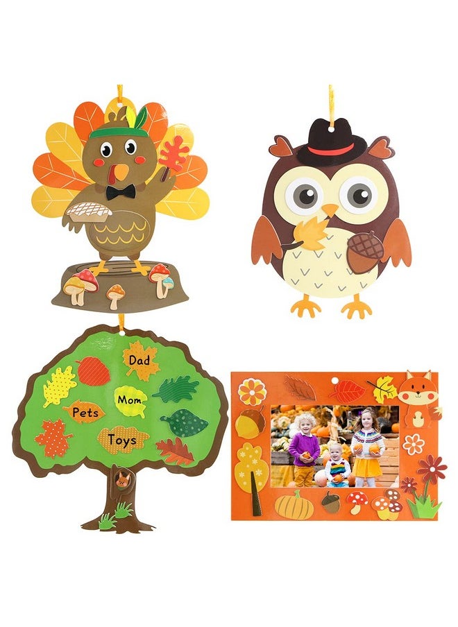 ceiba tree - Fall Craft Kit Thanksgiving Selfadhesive Foam Pieces Photo Frame Door Sign Leaf Tree Turkey Decorations 12 Kits For Kids - Image 1