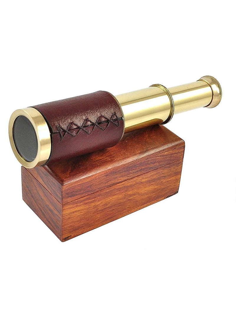 Blue Globe 6 Brass Spyglass Telescope with Wooden Box Brass Monocular Decorative Telescope with Glass Optics for Kids Polish Finish Brown Leather Grip by Blue Globe Export  - Image 1