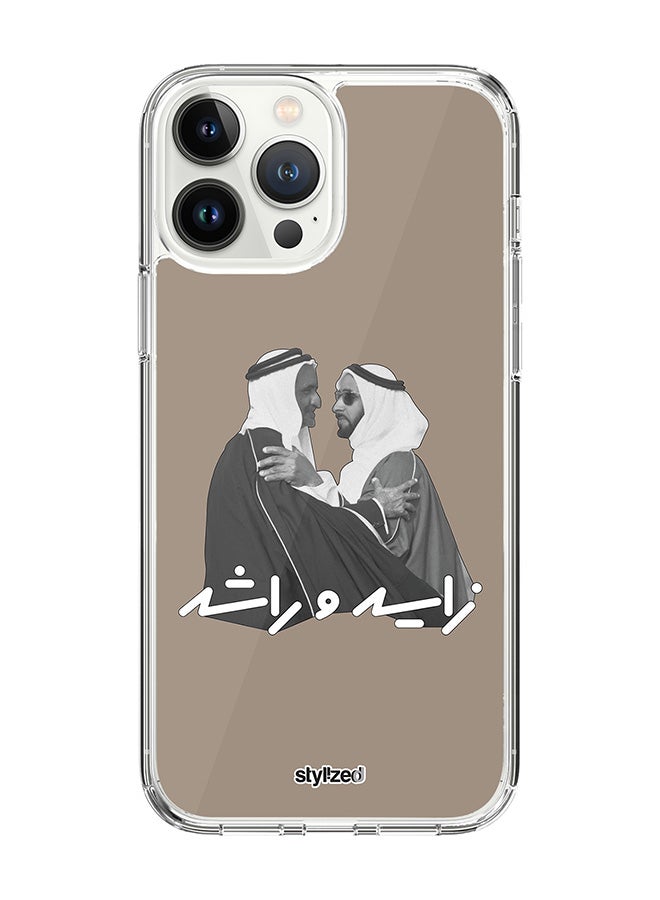 Stylizedd Classic Clear Compatible With iPhone 15 Pro Max , Hybrid Soft Case Flexible Edges Anti Drop TPU PC Gel Thin Transparent Cover - Sheikh Zayed And Sheikh Rashid, Warm Grey - Image 1