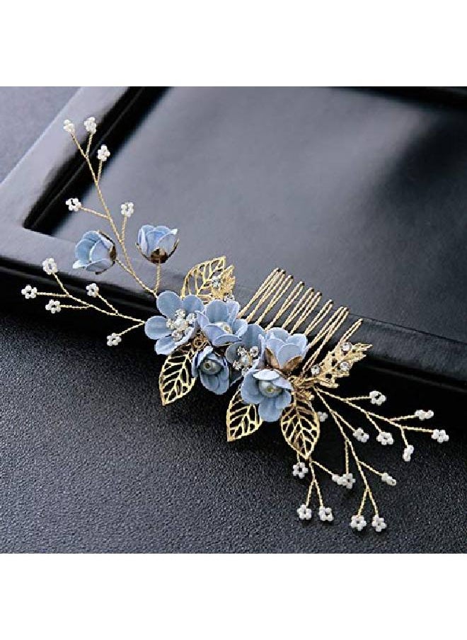 NUOBESTY 4 Pcs Wedding Hair Comb Rhinestones Crystal Floral Bridal Hair Clips Hair Pin Hair Jewelry For Wedding Dress Accessories (Blue)  - Image 5