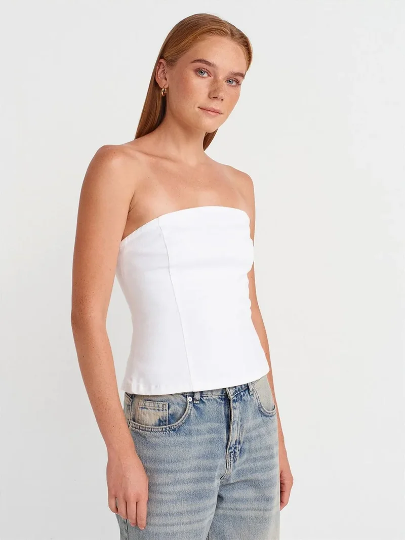 ديلفين Dilvin Strapless Fitted Peplum Blouse