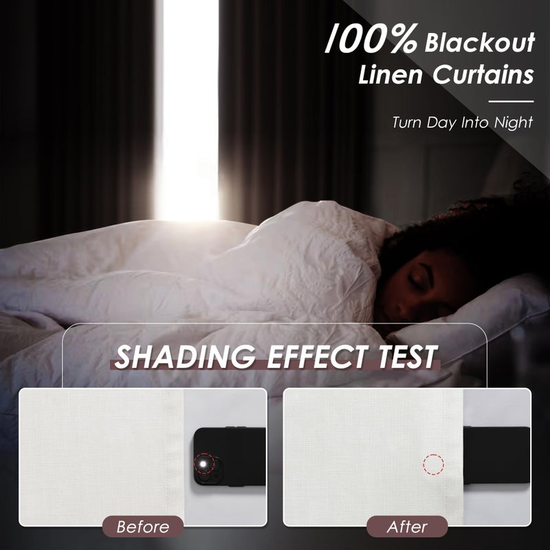 Nanspring Ivory Linen 100% Black Out Curtains 108 Inches Long 2 Panels Set for Bedroom Boho Farmhouse Back Tab Thermal Insulated Energy Efficient Room Darkening Curtains Living Room High Ceiling Length 9 FT - Image 2