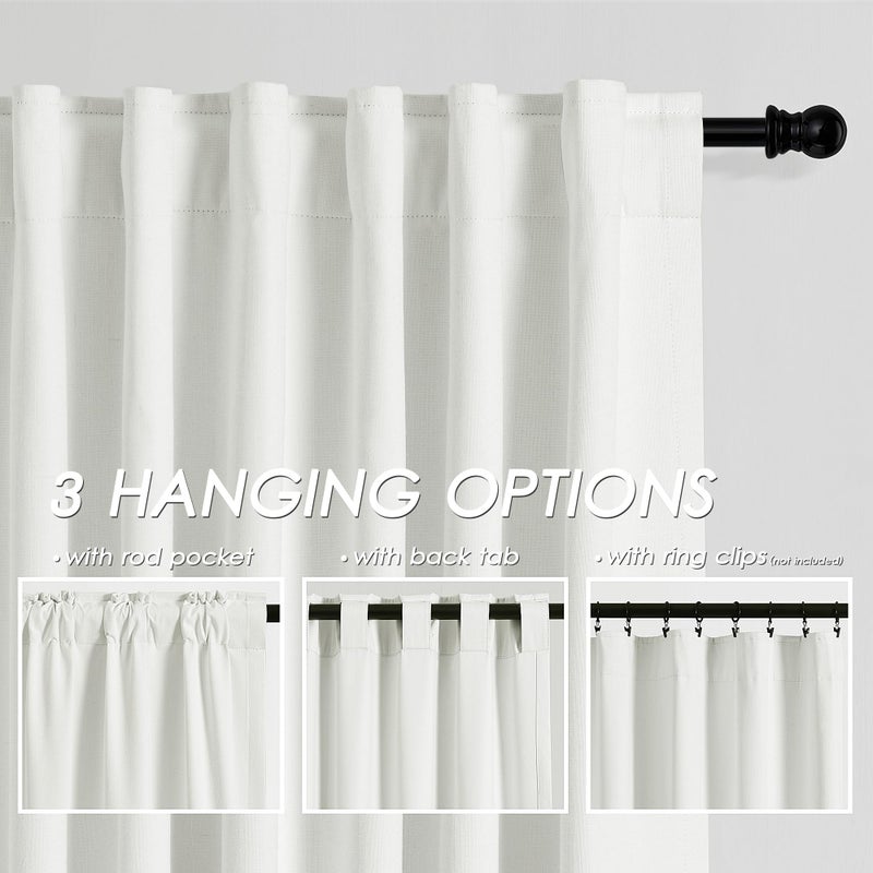 Nanspring Ivory Linen 100% Black Out Curtains 108 Inches Long 2 Panels Set for Bedroom Boho Farmhouse Back Tab Thermal Insulated Energy Efficient Room Darkening Curtains Living Room High Ceiling Length 9 FT - Image 3