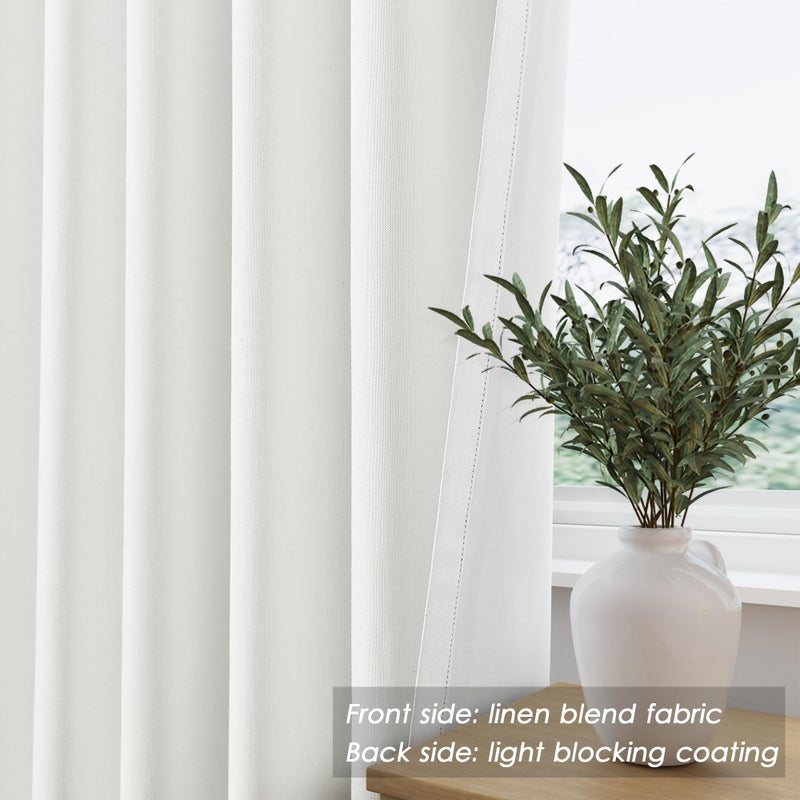 Nanspring Ivory Linen 100% Black Out Curtains 108 Inches Long 2 Panels Set for Bedroom Boho Farmhouse Back Tab Thermal Insulated Energy Efficient Room Darkening Curtains Living Room High Ceiling Length 9 FT - Image 5