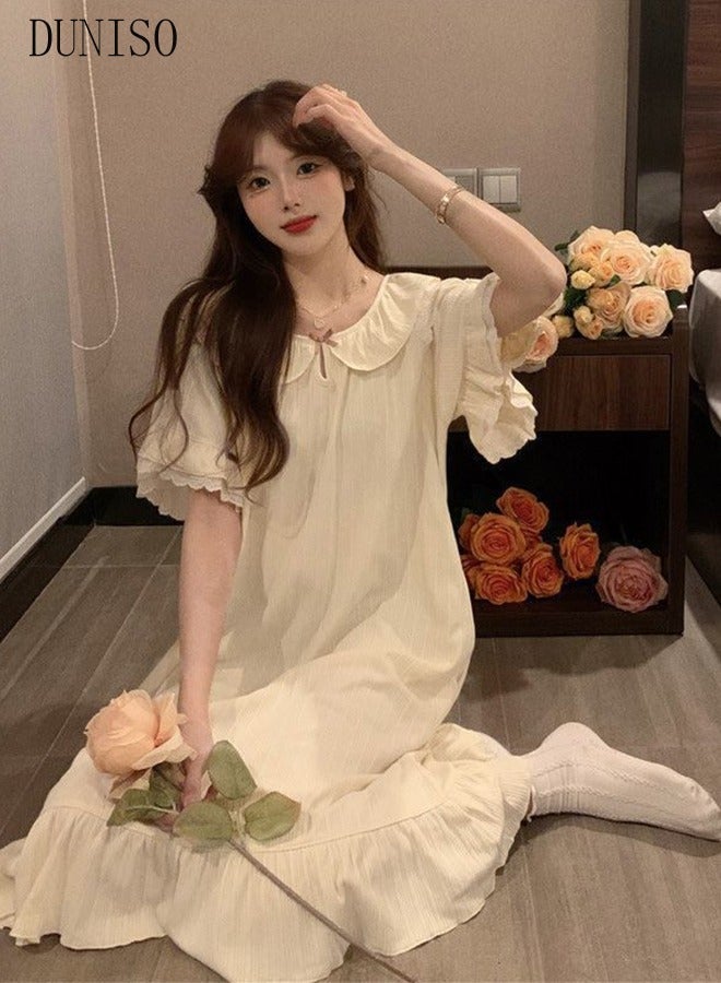 DUNISO Women's Short Sleeve Nightgown Sweet Pajama Dress Sleepwear Girls Comfortable V Neck Nightwear Summer Home Wear Lounge Dress - Image 5