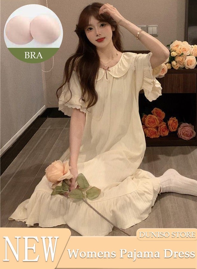 DUNISO Women's Short Sleeve Nightgown Sweet Pajama Dress Sleepwear Girls Comfortable V Neck Nightwear Summer Home Wear Lounge Dress - Image 1