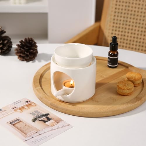 Auxmeware - Essential Oil Burner for Scented Oil, Oil Warmer, Tealight Wax Melt Warmer, Candle Diffuser, Tea Light Holder, White - Image 2