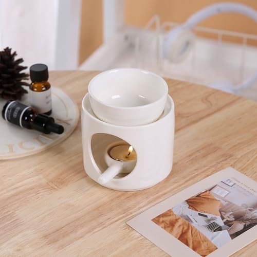 Auxmeware - Essential Oil Burner for Scented Oil, Oil Warmer, Tealight Wax Melt Warmer, Candle Diffuser, Tea Light Holder, White - Image 5