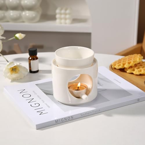 Auxmeware - Essential Oil Burner for Scented Oil, Oil Warmer, Tealight Wax Melt Warmer, Candle Diffuser, Tea Light Holder, White - Image 3